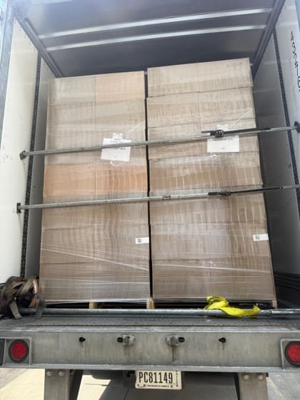Crates braced across the trailer deck
