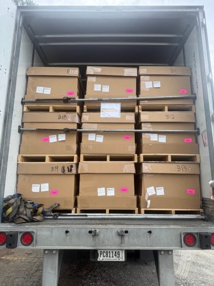 Labelled pallets loaded to the nose